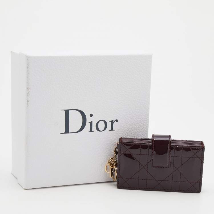 Pre Owned Dior Burgundy Cannage Patent Leather Lady Dior 5 Gusset Card Holder