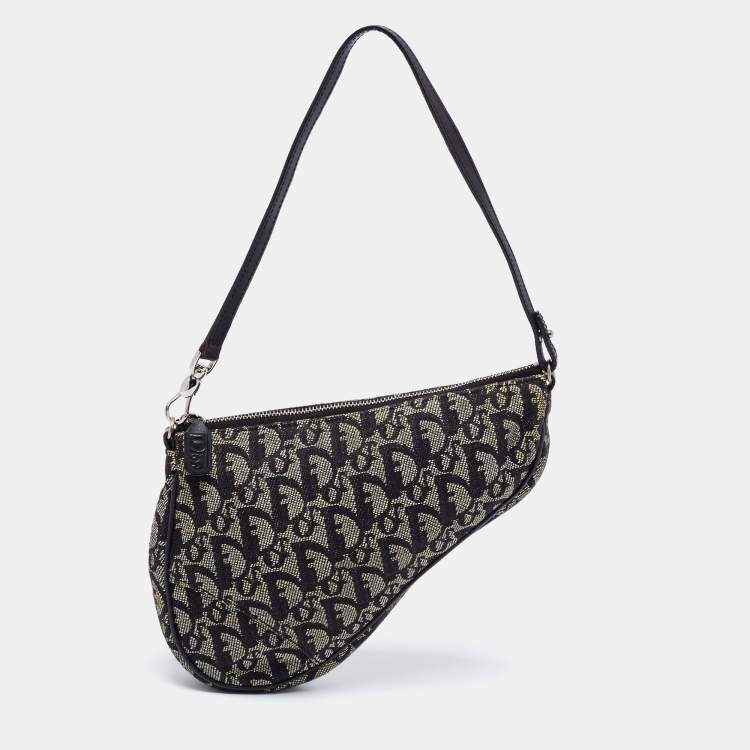 Pre Owned Dior Black Diorisimmo Canvas and Leather Saddle Shoulder Bag