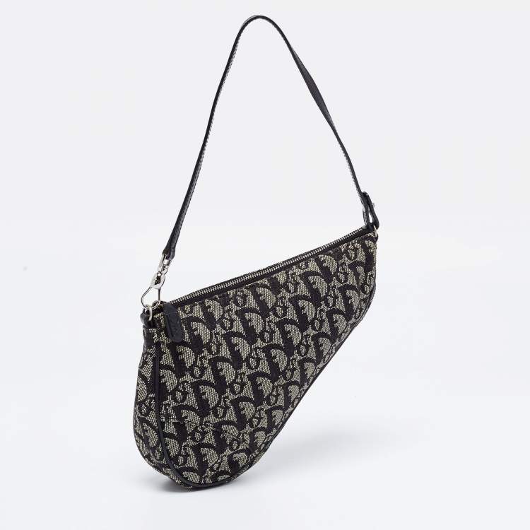 Pre Owned Dior Black Diorisimmo Canvas and Leather Saddle Shoulder Bag