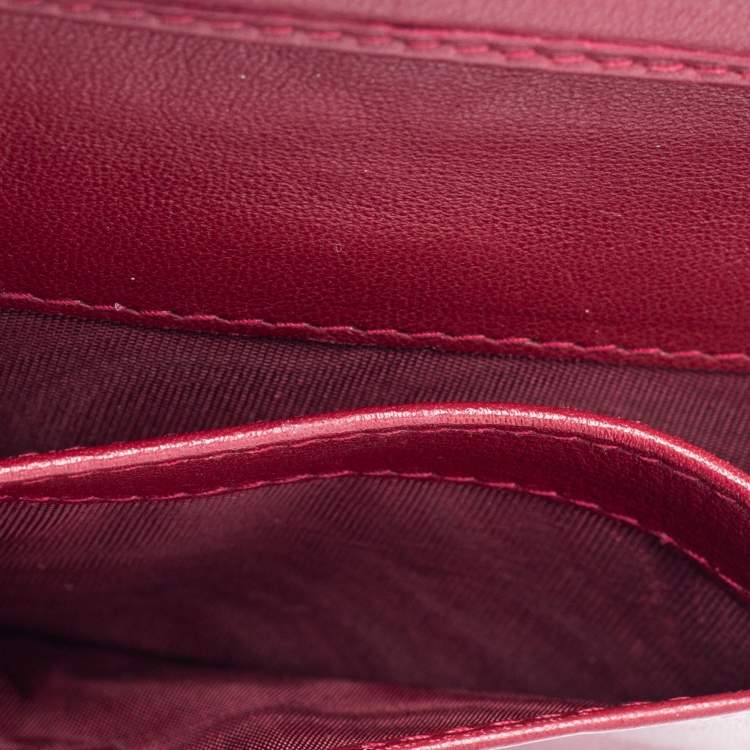 Pre Owned Dior Maroon Cannage Patent Leather Lady Dior Card Holder
