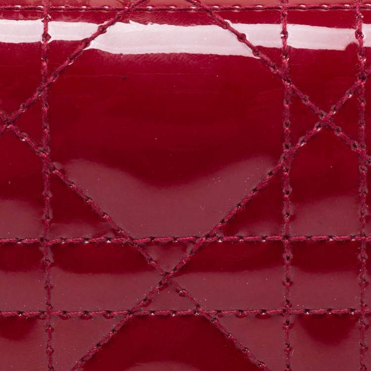 Pre Owned Dior Maroon Cannage Patent Leather Lady Dior Card Holder