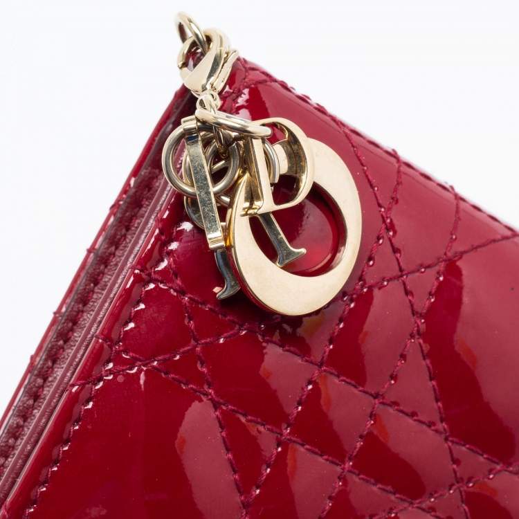 Pre Owned Dior Maroon Cannage Patent Leather Lady Dior Card Holder
