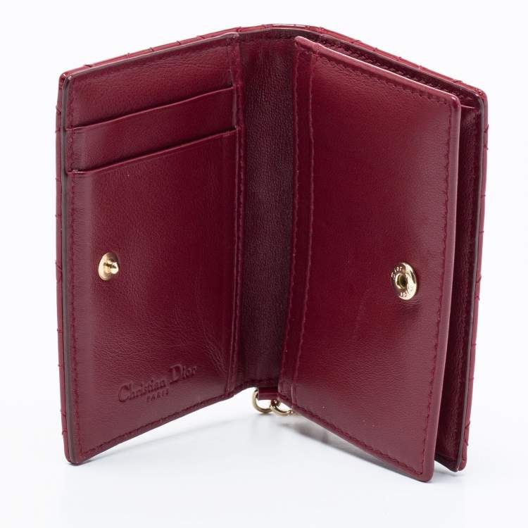 Pre Owned Dior Maroon Cannage Patent Leather Lady Dior Card Holder