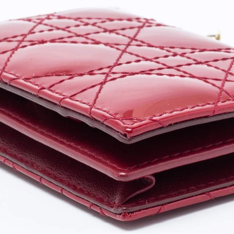 Pre Owned Dior Maroon Cannage Patent Leather Lady Dior Card Holder