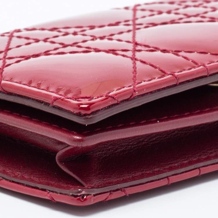 Pre Owned Dior Maroon Cannage Patent Leather Lady Dior Card Holder
