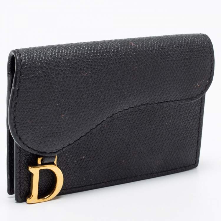 Pre Owned Dior Black Leather Saddle Card Holder