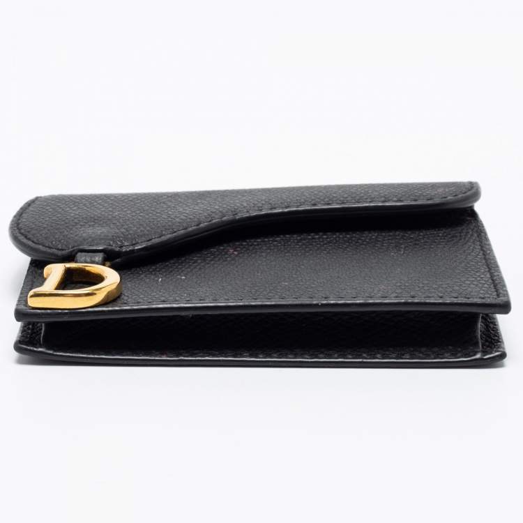 Pre Owned Dior Black Leather Saddle Card Holder
