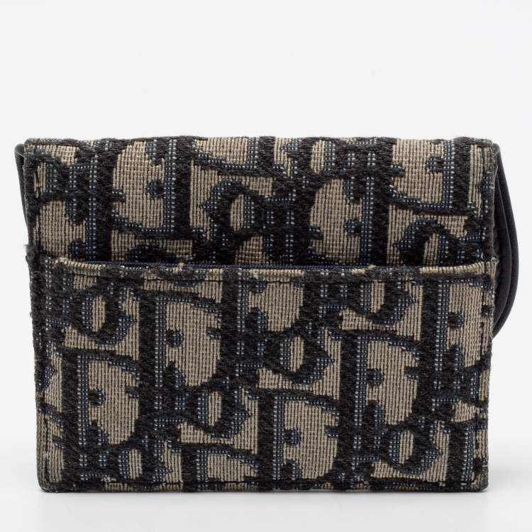 Pre Owned Dior Blue Oblique Canvas Saddle Card Holder