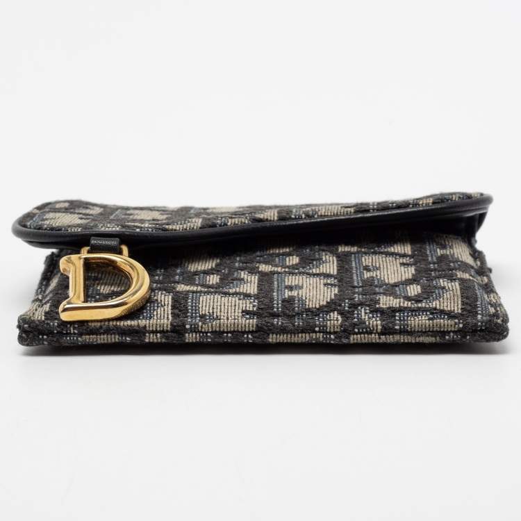 Pre Owned Dior Blue Oblique Canvas Saddle Card Holder
