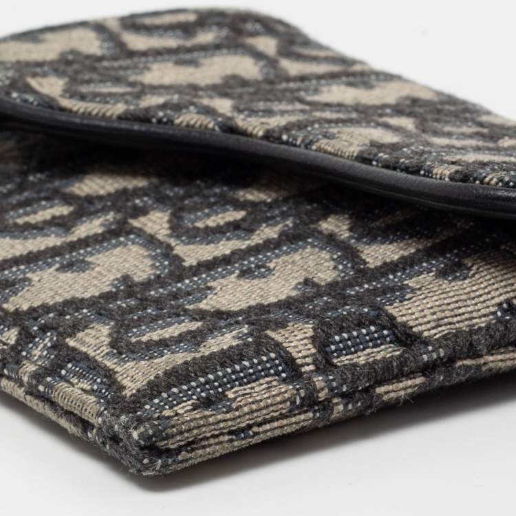 Pre Owned Dior Blue Oblique Canvas Saddle Card Holder
