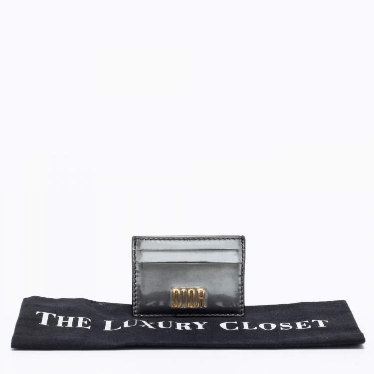 Pre Owned Dior Grey Patent Leather D-Fence Card holder