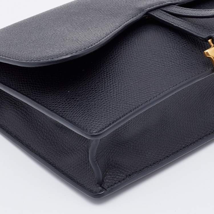 Pre Owned Dior Black Grained Leather Saddle Chain Pouch