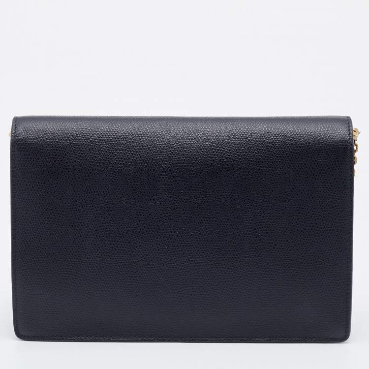 Pre Owned Dior Black Grained Leather Saddle Chain Pouch