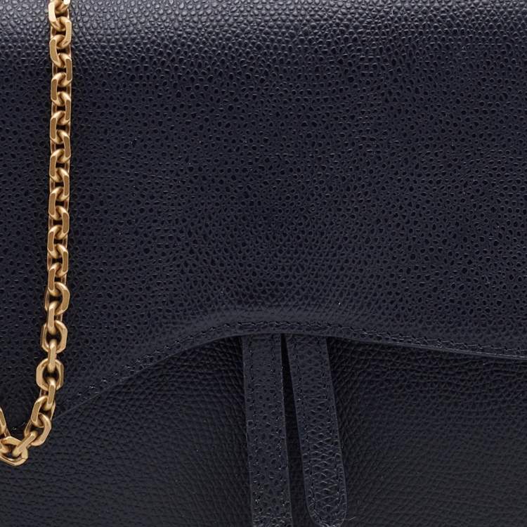 Pre Owned Dior Black Grained Leather Saddle Chain Pouch