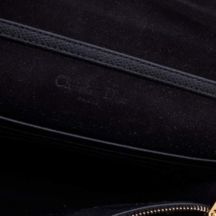 Pre Owned Dior Black Grained Leather Saddle Chain Pouch