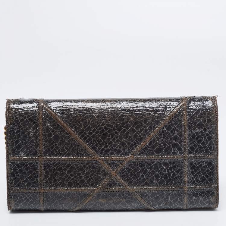 Pre Owned Dior Green Crackle Leather Diorama Wallet On Chain