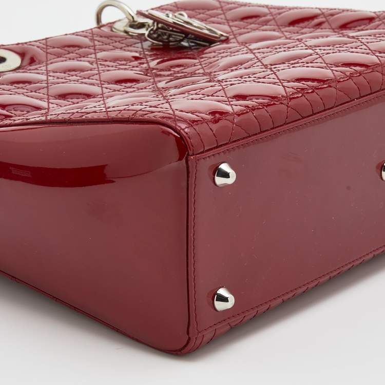 Pre Owned Dior Red Cannage Patent Leather Large Lady Dior Tote