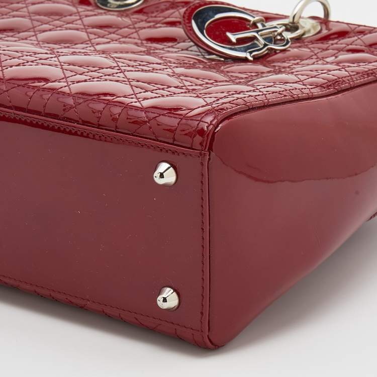 Pre Owned Dior Red Cannage Patent Leather Large Lady Dior Tote