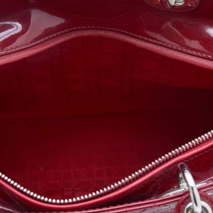 Pre Owned Dior Red Cannage Patent Leather Large Lady Dior Tote