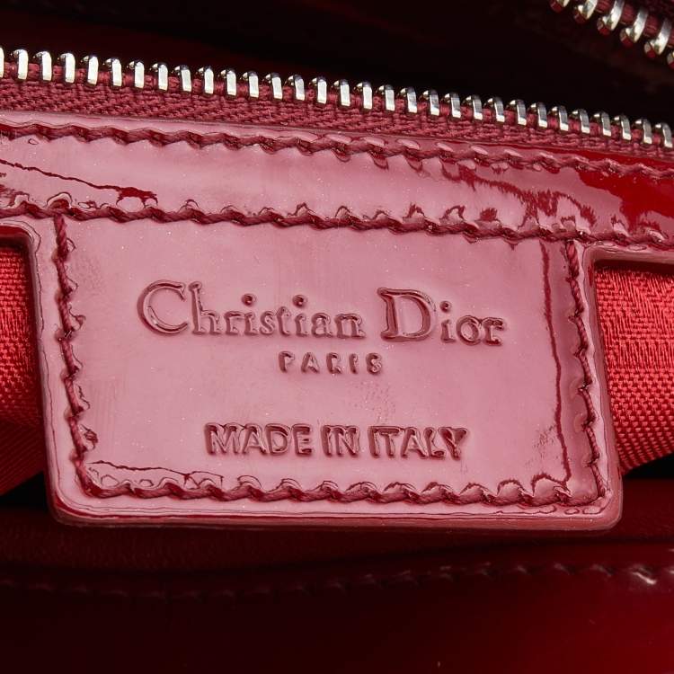 Pre Owned Dior Red Cannage Patent Leather Large Lady Dior Tote