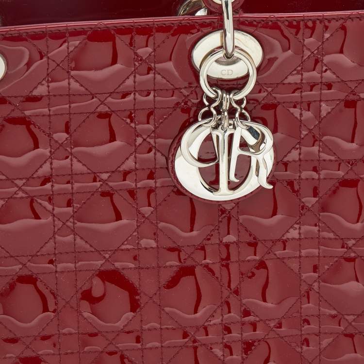 Pre Owned Dior Red Cannage Patent Leather Large Lady Dior Tote