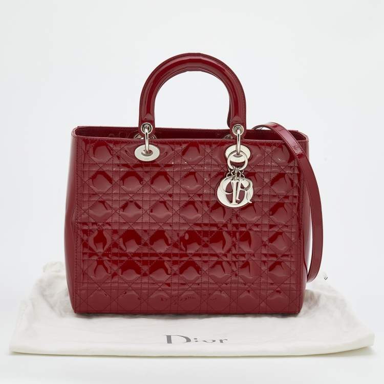 Pre Owned Dior Red Cannage Patent Leather Large Lady Dior Tote