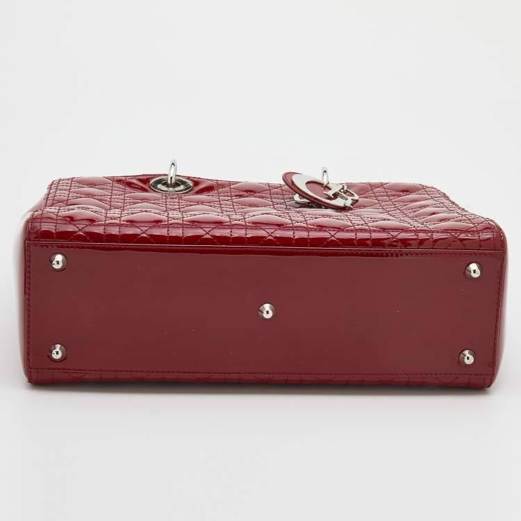 Pre Owned Dior Red Cannage Patent Leather Large Lady Dior Tote