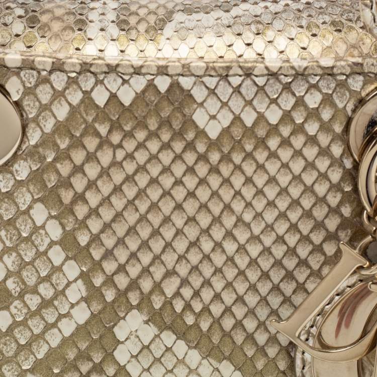 Pre Owned Dior Metallic Gold Python Small Lady Dior Tote