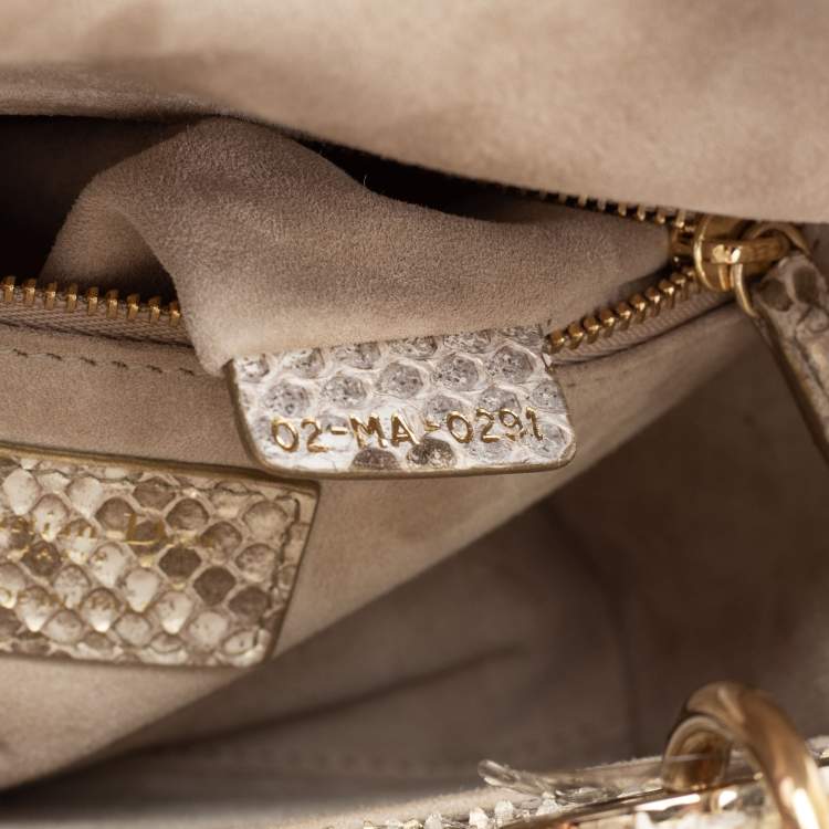 Pre Owned Dior Metallic Gold Python Small Lady Dior Tote