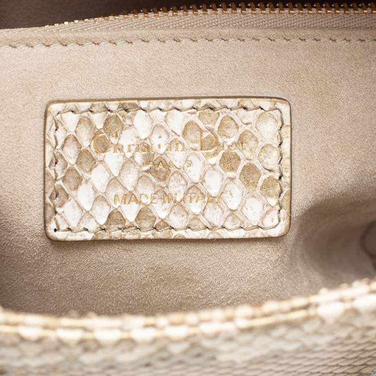Pre Owned Dior Metallic Gold Python Small Lady Dior Tote