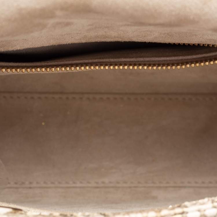 Pre Owned Dior Metallic Gold Python Small Lady Dior Tote