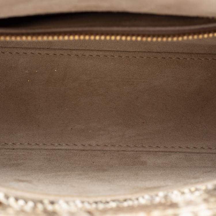 Pre Owned Dior Metallic Gold Python Small Lady Dior Tote