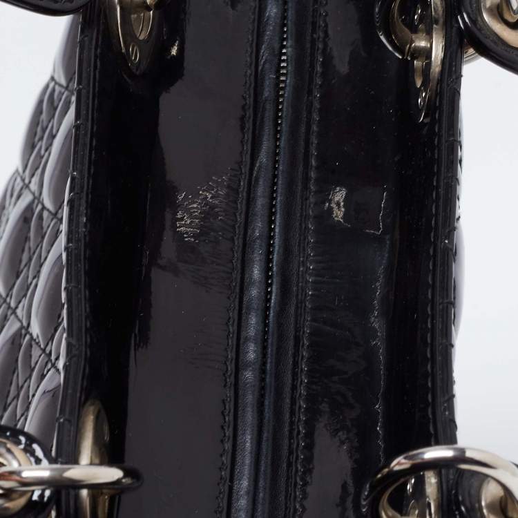 مملوكة مسبقًا Dior Black Cannage Patent Leather Large Lady Dior Tote