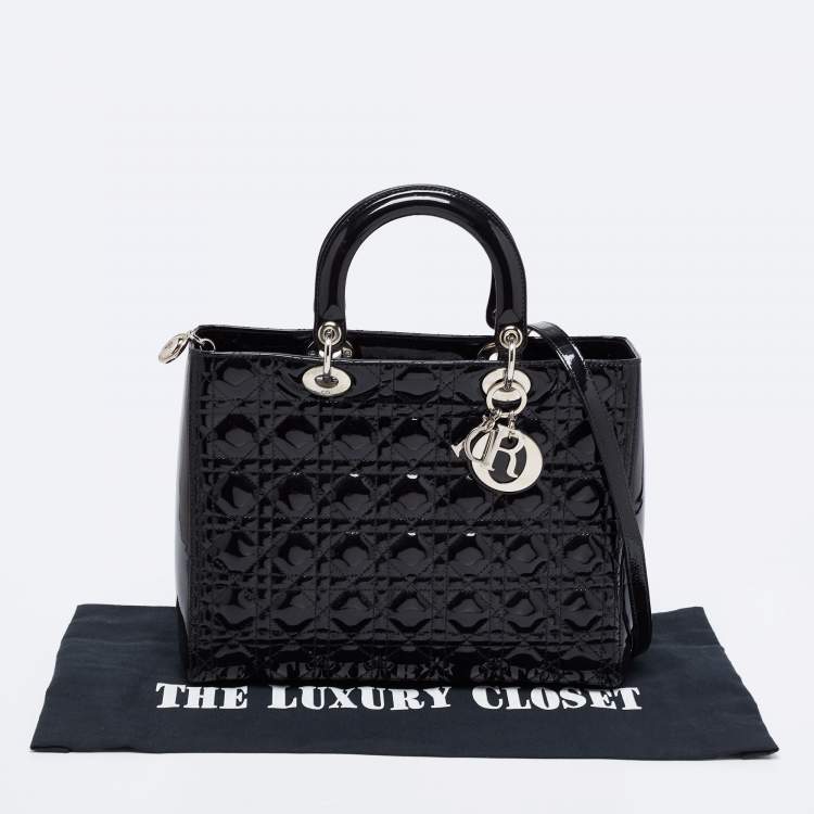 مملوكة مسبقًا Dior Black Cannage Patent Leather Large Lady Dior Tote