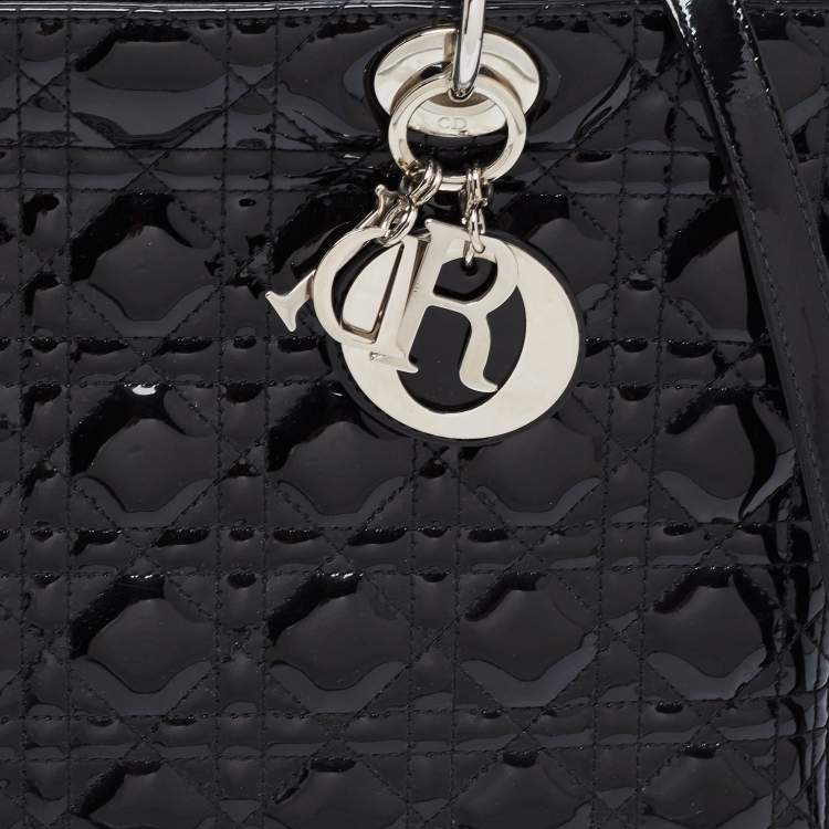 مملوكة مسبقًا Dior Black Cannage Patent Leather Large Lady Dior Tote