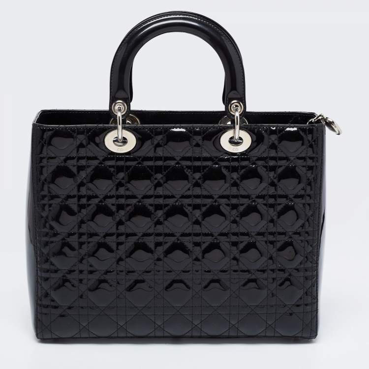 مملوكة مسبقًا Dior Black Cannage Patent Leather Large Lady Dior Tote