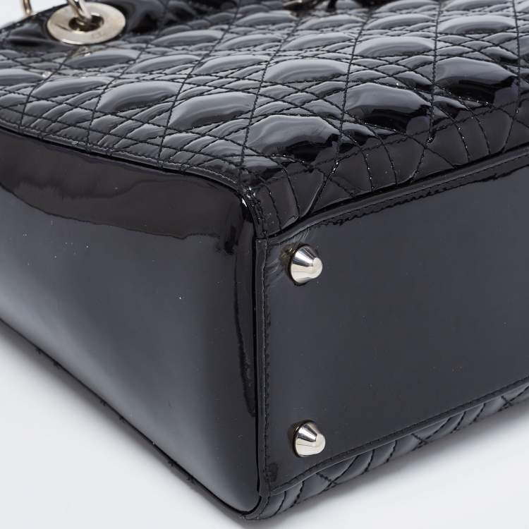 مملوكة مسبقًا Dior Black Cannage Patent Leather Large Lady Dior Tote