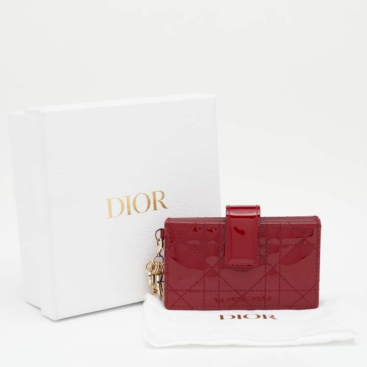 Pre Owned Dior Red Cannage Patent Leather Lady Dior 5 Gusset Card Holder