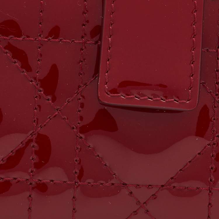 Pre Owned Dior Red Cannage Patent Leather Lady Dior 5 Gusset Card Holder