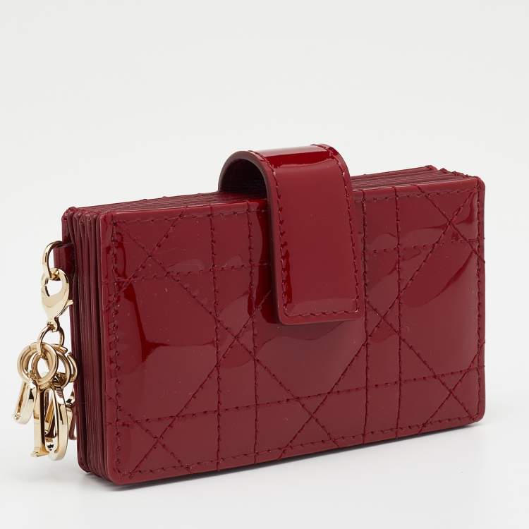 Pre Owned Dior Red Cannage Patent Leather Lady Dior 5 Gusset Card Holder