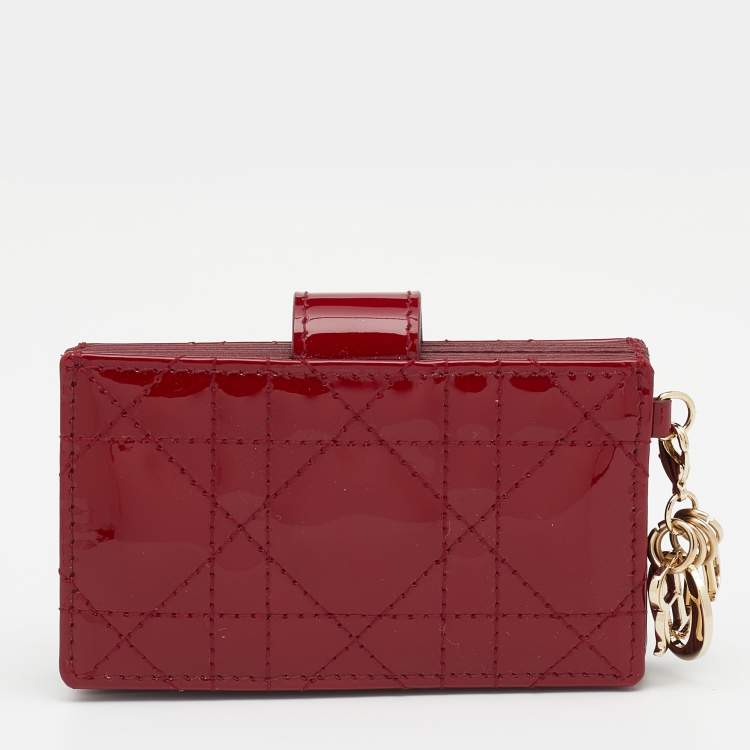 Pre Owned Dior Red Cannage Patent Leather Lady Dior 5 Gusset Card Holder
