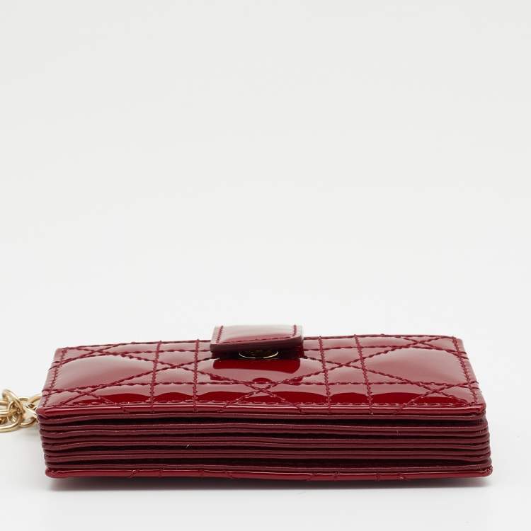Pre Owned Dior Red Cannage Patent Leather Lady Dior 5 Gusset Card Holder