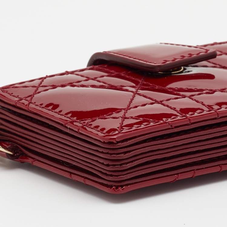 Pre Owned Dior Red Cannage Patent Leather Lady Dior 5 Gusset Card Holder