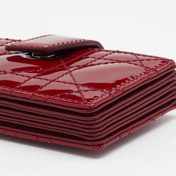 Pre Owned Dior Red Cannage Patent Leather Lady Dior 5 Gusset Card Holder