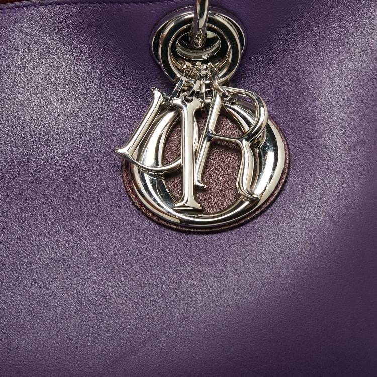 Pre Owned Dior Purple/Silver Leather And Python Medium Diorissimo Shopper Tote