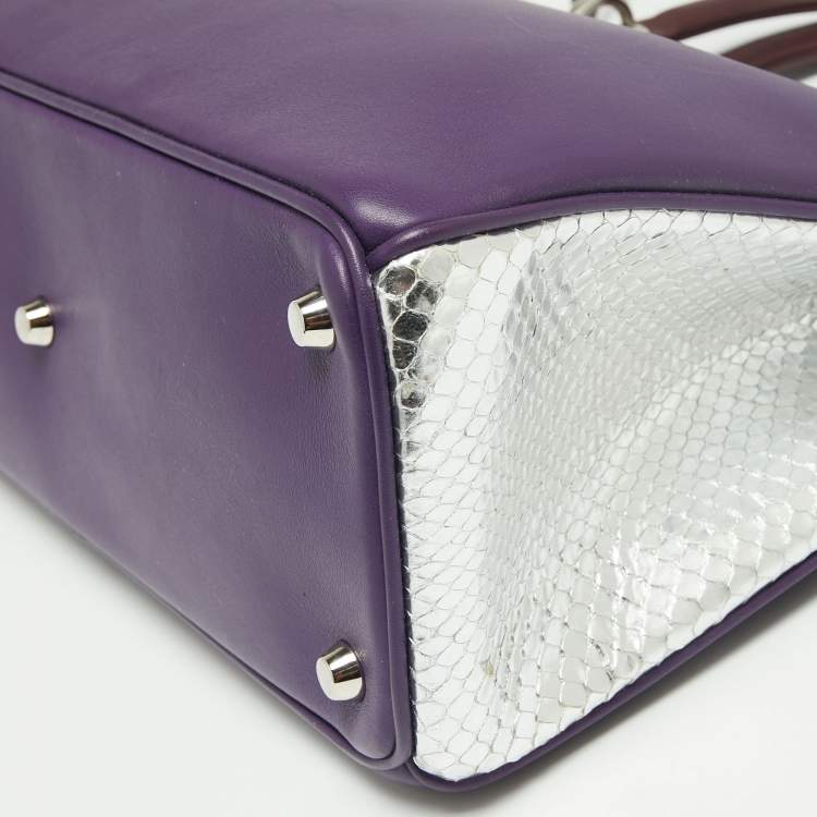Pre Owned Dior Purple/Silver Leather And Python Medium Diorissimo Shopper Tote