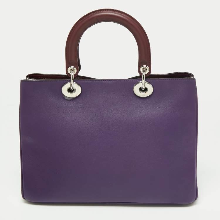 Pre Owned Dior Purple/Silver Leather And Python Medium Diorissimo Shopper Tote