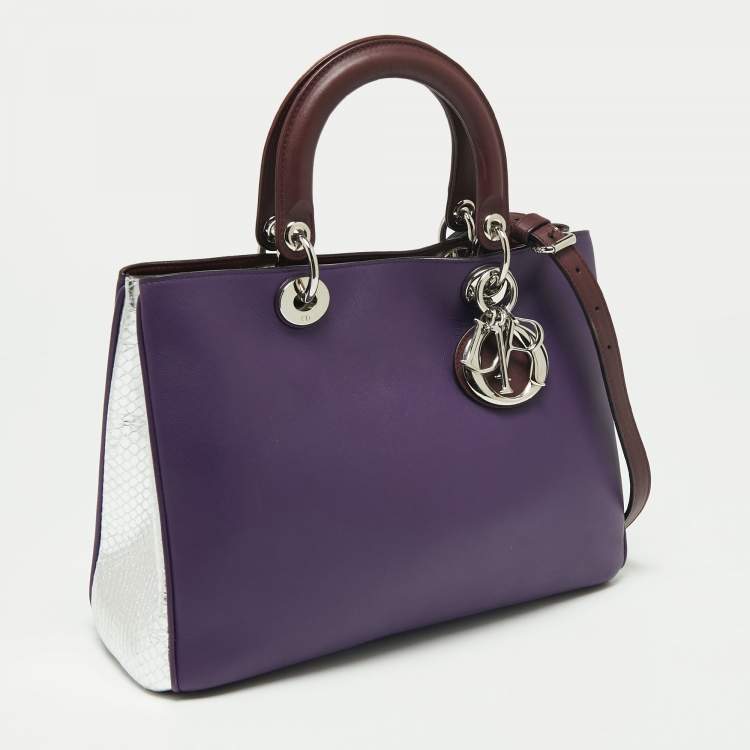 Pre Owned Dior Purple/Silver Leather And Python Medium Diorissimo Shopper Tote