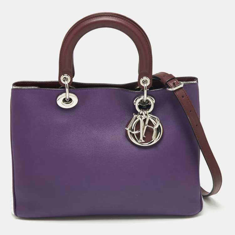 Pre Owned Dior Purple/Silver Leather And Python Medium Diorissimo Shopper Tote