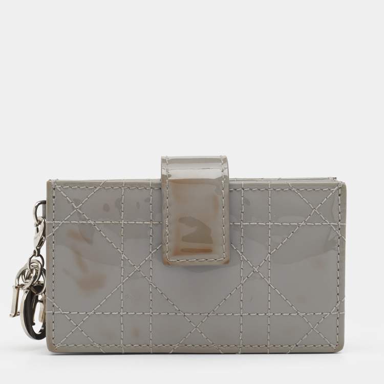 Pre Owned Dior Grey Cannage Patent Leather Lady Dior 5 Gusset Card Holder